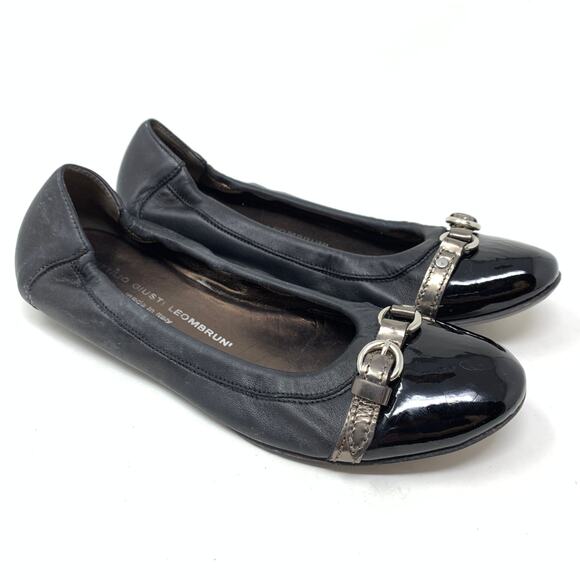 AGL Women's Size 37.5 US 7.5 Patent Cap Ballet Flats Black Round Toe Leather - Picture 1 of 6